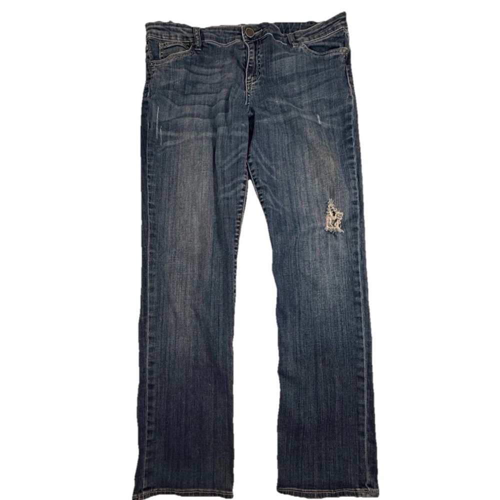 Kut from the Kloth Dark Blue Straight-Leg Jeans with Distressed Detail